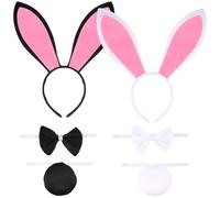 3 Pezzi Cerchietto Orecchie Coniglio,Cerchietti Coniglio Coda Coniglietta Papillon,Accessori per Costume da Coniglio, per Bambini Adulti Cosplay Carnevale Pasqua