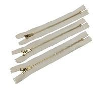 3 Pezzi/Cerniere in ottone Chiuse con Cursore Semi-automatico, Disponibile in Maya 3#, Cerniera per cucire, Cerniera per cucire su vestiti, (14 cm, Crema)