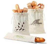 3 Pezzi Cestino Pane, Contenitore Pane Riutilizzabili con Interno TPU, Porta pane da Tavola per la Conservazione con Coulisse,Sacchetto Portapane Cesto per Pane in Tessuto Baguette Riso Frutta Verdura