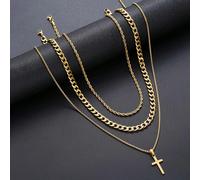 3 pezzi Collana con catena a corda intrecciata e croce cava, il miglior regalo per gli amici, alla moda per uso quotidiano e vacanze Tagli UnicaLega di zinco