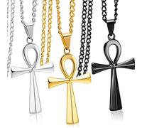 3 Pezzi Collana con Croce Egizia/Occhio di Ra/Ankh, antico egitto simbolo della collana della vita Gioielli Antichi Egiziani in Acciaio Collana croce con Protezione della Fortuna