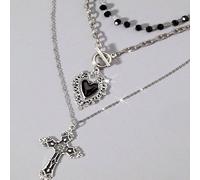 3 pezzi Collana gotica vintage stile vintage con perline a forma di cuore nero, collana punk rock vintage dolce con croce, design di collana gotica scura stile europeo e americano Y2K Tagli UnicaLega 