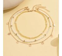 3 pezzi Collana stile bohémien con perle finte, disco dorato e nappine, adatta per uso quotidiano e spiaggia/viaggio, gioielli ispirati all'oceano Tagli UnicaLega di zinco