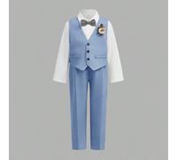 3 pezzi Completo da Ragazzo Elegante: Gilet Kaki, Pantaloni in Vita Elastica, Set Papillon e Camicia Manica Lunga, Primavera/Estate 6Y,7Y,8Y,4Y,5YBlocchi di colorePoliestere