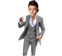 3 pezzi Completo da ragazzo per matrimonio con revers a punta e fiore, abiti da paggetto adatti per cerimonie, vestibilità aderente, abito da sera per ragazzi, abito da festa per ragazzi, Grigio, 6