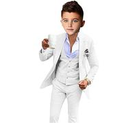 3 pezzi Completo da ragazzo per matrimonio con revers a punta e fiore, abiti da paggetto adatti per cerimonie, vestibilità aderente, abito da sera per ragazzi, abito da festa per ragazzi, bianco, 8
