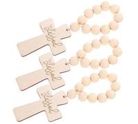 3 pezzi con fibbia per tovaglioli a forma di croce, perline di legno, porta