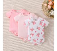 3 pezzi/confezione Body neonato casual e carino con stampa orsetto, combinazione di più colori, adatto per uscite e tempo libero a casa, primavera/estate 6-9M,0-1M,1-3M,3-6MAnimale,Floreale,PianteTess