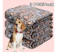 3 pezzi/Confezione Coperta per gatti e tappetino per gabbia per cani, adatta per tutte le stagioni, coperta in pile con stampa a zampa, 1 pezzo di coperta S:60*40 cm,M:76*52 cm,L:104*76 cm,XL:120*100 