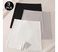 3 pezzi/confezione Pantaloncini minimali tinta unita da donna, anti-sfregamento, non arrotolanti, setosi e lisci, vita alta, senza cuciture, comodi pantaloncini intimi L,M,S,XL,XXLColore unicoTessuto 
