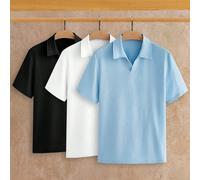3 pezzi/Confezione Polo a maniche corte da uomo, stile semplice smart casual, effetto seta ghiacciata, estive, vacanze, regali per la festa del papà, azzurro, bianco, nero, calcio L,M,S,XL,XSColore un