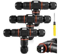 3 pezzi Connettore per cavi a 3 poli, impermeabile IP68 a forma di T per diametro del cavo di 3 - 12 mm, scatola di derivazione impermeabile a 2 vie, per giardino, esterni