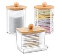 3 Pezzi Contenitore Cotton，per Cosmetici, Custodia in Cotone Scatola Trasparente, Holder Dispenser Bagno Clear Jar Organizer Custodia