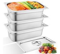 3 Pezzi Contenitori Acciaio Inox con Coperchio, Teglia Forno Rettangolare Facile Pulire, Contenitore Alimenti 1/3 Robusto, Vassoio Tavolo Per Piatti, Torte, Cibo, Cotoletta, Pesce (32.5 x17.5 x 6.5cm)