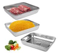 3 Pezzi Contenitori Salvafreschezza in Acciaio Inox, Scatola per Affettare con Coperchio, Contenitori Ermetici per Alimenti Impilabili,Contenitore per Pancetta da Frigorifero, per Carne,Verdura,Frutta