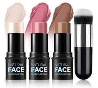 3 Pezzi Contouring Viso Stick, Bronzer Blush, Contour Highlighter, Bacchetta di Bellezza per Fard, Impermeabile Leggero Trucco, Illuminante, Finitura Naturale Liscia A Lunga Durata
