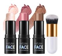 3 Pezzi Contouring Viso Stick, ELALRAU Kit Trucco con Pennello: Contour Stick, Bronzer Blush, Highlighter Crema - Lunga Durata, Texture Leggera e Liscia