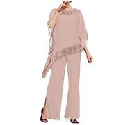 3 pezzi coordinati in chiffon con perline, abito da sera formale per la madre della sposa, outfit da invitata a nozze, Blush, 46