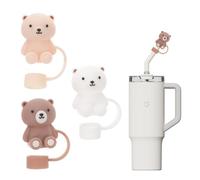 3 Pezzi Coperchi per Cannuccia, Stanley Cup Accessori, A Prova di Polvere e di Perdite, Per Stanley Borraccia, Riutilizzabili, Accessori per Cannuccia, Silice, Orso, Beige, Bianco, Marrone.