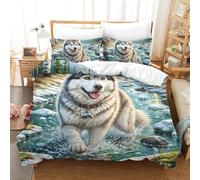 3 Pezzi Copertura Quilt Copertina Del Piumino Siberian Husky Stampata in 3D Set Di Biancheria Da Letto Cuscino Cerniera Nascosta Microfibra Per Adulti, Adolescenti E Bambini Double（200x200cm）