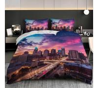 3 Pezzi Copripiumino Città Moderna E Prospera Copripiumino Singolo 155x200cm Facile da curare Traspirante Blu Adolescenti Adulti Set Copripiumone Microfibra Stampato In 3D