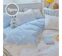 3 pezzi Copripiumino e federe con stampa a cuori piccoli blu & bianchi, stile minimalista carino per scuola e dormitorio, fresco & caldo per San Valentino, adatto a uomini & donne per tutte le stagion