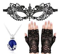 3 pezzi costume da vampiro Elena cosplay gioielli accessori con collana blu Katherine, elegante maschera in pizzo e guanti, accessori vampiri da donna, ideali per Halloween e feste a tema in stile
