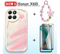 3 pezzi Cover per telefono Honor X8C, Pellicola protettiva in vetro temperato antipeeping per schermo Honor X8C, Pellicola protettiva opaca, Cover per telefono con motivo a cuori colorati, Cordino dec