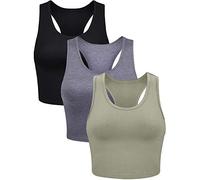 3 Pezzi Crop Top da Donna, Top da Allenamento Basic Crop Canotte Senza Maniche Racerback Sport Palestra Crop Canotta per Ragazze Adolescenti, Nero, Grigio Scuro, Oliva, XL