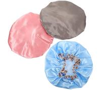 3 Pezzi Cuffia da Doccia Riutilizzabile in Raso Doppio Strato | Fascia Elastica Lacci Morbidi, Adatta a Genitori, per Shampoo in Salone e Make-up