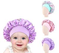 3 Pezzi Cuffia Seta Capelli Notte per Bambini, Cuffia Capelli Ricci Notte, Silk Bonnet, Morbido Bonnet Seta per Capelli Ricci, Elastico a Fascia Larga Cappello da Bambini per Bambini e Bambine