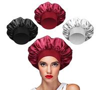 3 Pezzi Cuffia Seta per Ricci Bonnet Notte per Dormire, Cura dei Capelli e Della Pelle, Lavare il Viso, Maschera Facciale Idroterapia Sesso Femminile (Rosso Nero Grigio)