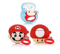 (3 Pezzi) Custodia per Airpods 1 e Airpods 2, XMBYGY Custodia Protettiva per Airpods in Silicone con Simpatico Design Divertente della Pelle, con Portachiavi (Mario+Mushroom+Ponyo)