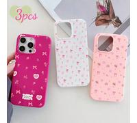 3 pezzi Custodie per telefono con stampa floreale e fiocco, stile dolce, romantico e carino, compatibili con 17/17 Air/17 Pro/17 Pro Max, Galaxy S26/S26 Plus/S26 Ultra, colori rosa/bianco/rosso rosa i