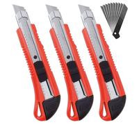 3 pezzi cutter professionale taglierino 18 mm + 10 lame taglierino maniglia antiscivolo, Taglierino Professionale, Cutter Retrattile In Acciaio Inox, per cartone moquette e bricolage