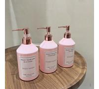 3 pezzi da 500ml/16oz Bottiglie ricaricabili per lozione con spalla inclinata di colore rosa, stile con pompa per shampoo, bagnoschiuma, balsamo. Bottiglie in plastica riutilizzabili con etichette imp