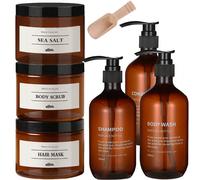 3 pezzi da 500ml Bottiglie con collo largo marrone per ricambio di shampoo, bagnoschiuma, balsamo, sali da bagno, lozione, crema da massaggio, decorazione per il bagno di casa, decorazione autunnale, 