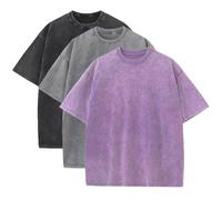 3 pezzi da uomo oversize in cotone pesante estate t-shirt vintage t-shirt ampia manica corta casual magliette per uomo donna, nero, grigio, viola, XX-Large
