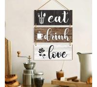 3 pezzi Decorazione da parete in legno con scritta rustica "Mangia, Bevi, Ama" per sala da pranzo, decorazione da parete in stile fattoria per cucina, bar, caffetteria, casa, camera, regali per comple