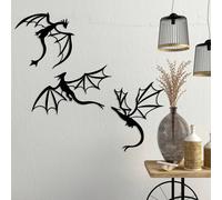 3 pezzi Decorazione da parete in metallo a tema drago, regalo per amanti dei draghi, decorazione per stanza da letto, arte fantasy per la grotta dell'uomo leggendaria, pittura da parete in ferro per d