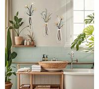 3 Pezzi - Decorazione da parete, Quadri murali in metallo a forma di fiori, Vaso per fiori in ferro minimale da parete, Decorazione in filo di metallo, Decorazione rustica da fattoria, Decorazioni flo