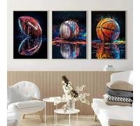 3 pezzi di arte murale da basket e baseball, dipinto di football americano, poster creativo su tela per la decorazione della camera da letto di un ragazzo adolescente, 20x35 cm, cornice interna.