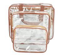 3 pezzi di bustine porta trucco impermeabili trasparenti, marrone, PVC