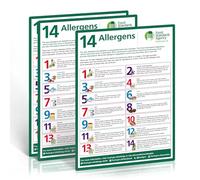 3 pezzi di cartelli per allergie alimentari, A4 - 297 x 210 mm, vinile autoadesivo, impermeabile e resistente agli oli, 14 allergeni importanti, poster di consapevolezza delle allergie indispensabile