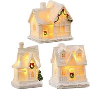3 pezzi di case del villaggio di Natale, villaggio di Natale in resina illuminata imposta ornamenti di neve artificiale Paesaggio da sogno per il negozio di casa e ufficio ;1
