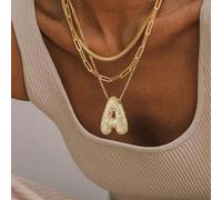 3 pezzi di collane decorative alla moda in stile boho, colore oro, a più strati, con iniziali, adatte per impilare per uso quotidiano, ottimo regalo per le donne L,M,S,H,A,T,O,X,B,C,D,E,F,G,I,J,K,N,P,