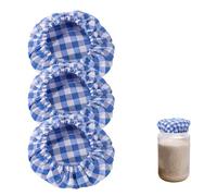 3 Pezzi di Coperchi in Tessuto per Barattoli di Pasta Madre, 11x11x0,5cm Coperchi in Tessuto di Cotone Coperchio per la Fermentazione del Pane Non Sbiancato (Blu)