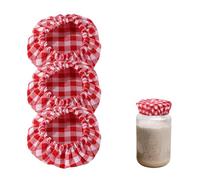 3 Pezzi di Coperchi in Tessuto per Barattoli di Pasta Madre, 11x11x0,5cm Coperchi in Tessuto di Cotone Coperchio per la Fermentazione del Pane Non Sbiancato (Rosso)