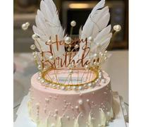 3 pezzi di decorazioni per torta in metallo a tema principessa, tra cui un fermaglio a forma di corona, un fermaglio a forma di dea e un fermaglio in acrilico dorato con la scritta "Buon compleanno", 
