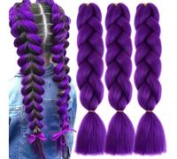 3 pezzi di estensioni dei capelli viola per trecce 24 pollici vera intrecciatura morbida dei capelli parrucca colorata Jumbo per le donne estensioni delle trecce